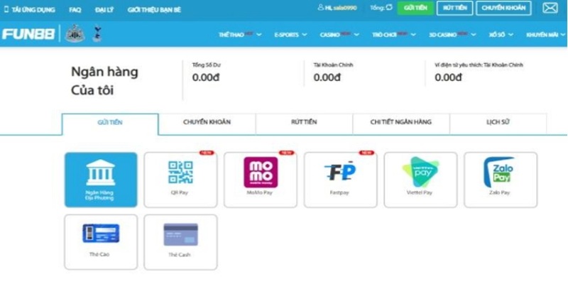 Phương thức nạp tiền Fun88 qua Internet banking